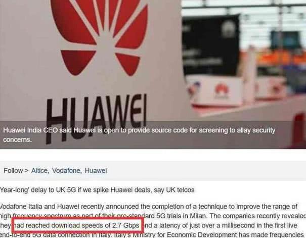 全球5G速度比拼:韩国用华为设备达到1Gbps 是