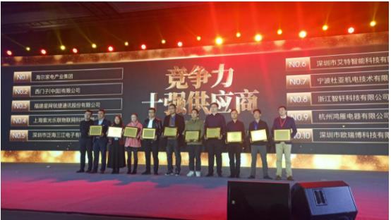 星网锐捷荣获2018年度中国房地产“智能家居竞争力十强”供应商